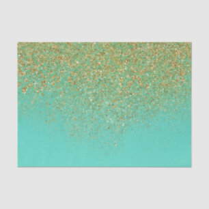 Papel De Seda Brilho Dourado em Cascata & Glam Água Teal Moderno