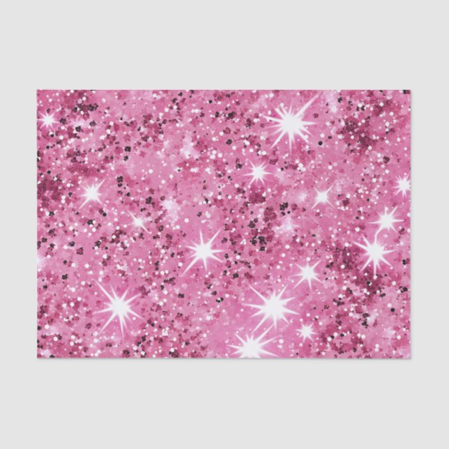 Papel De Seda Brilho Estrelas Rosa Quente Purpurina  (Frente )