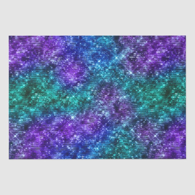 Papel De Seda Brilho Oceânico Glitter Roxo e Turquesa (Frente )