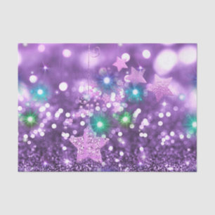 Papel De Seda Brilho roxo do falso de Bokeh & estrelas de brilho
