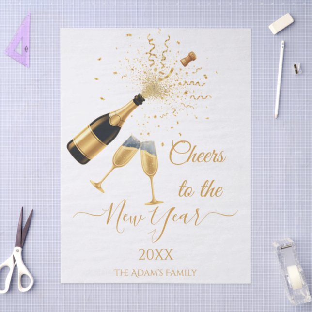 Papel De Seda Brinde de Ano Novo com Champanhe Dourado (Arte )
