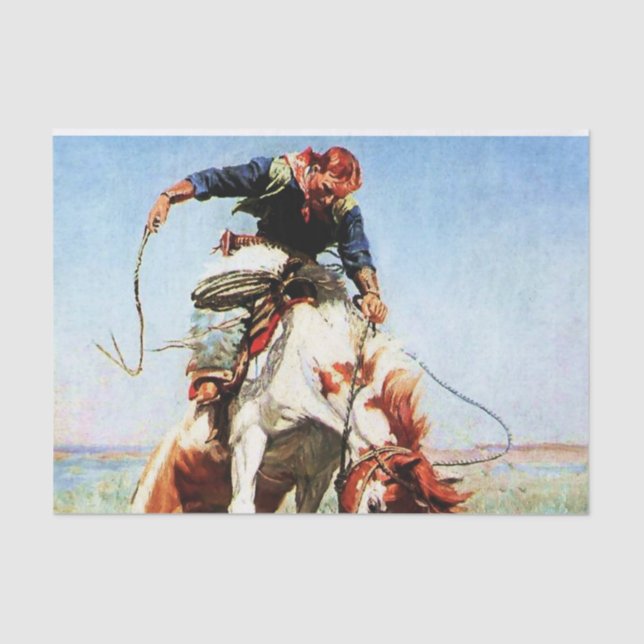 Papel De Seda "Bronco Rider" Arte Ocidental por W Herbert Dunton (Frente )