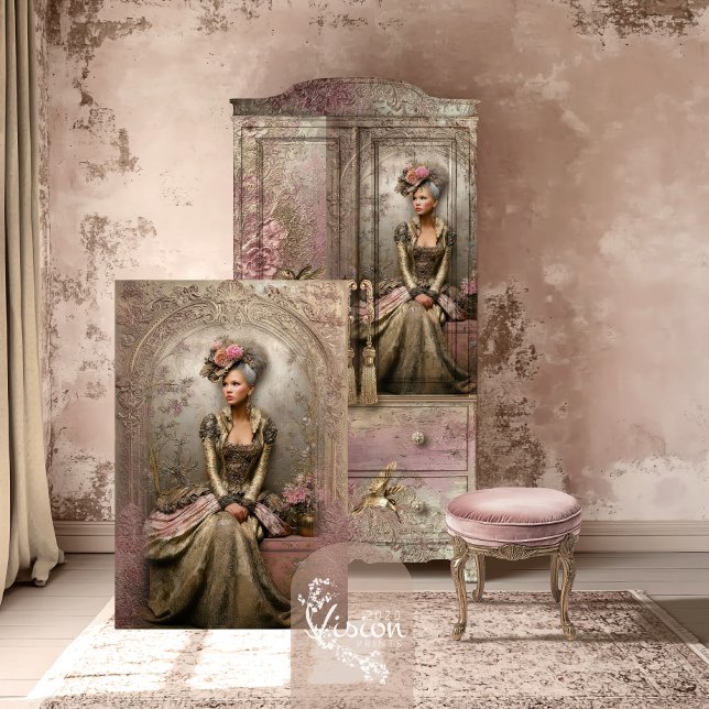 Papel De Seda Bronze Blush Victorian Woman Portrait Art  (Bronze Blush, Victorian Woman Sitting, Metallic Effects, Embossed Patina Decoupage Tissue Paper)