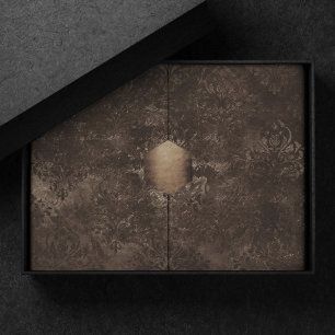 Papel De Seda Bronze Velvet Damask Grunge Floral Ouro Castanho