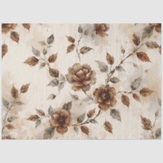 Papel De Seda Brown And Gray Floral Design