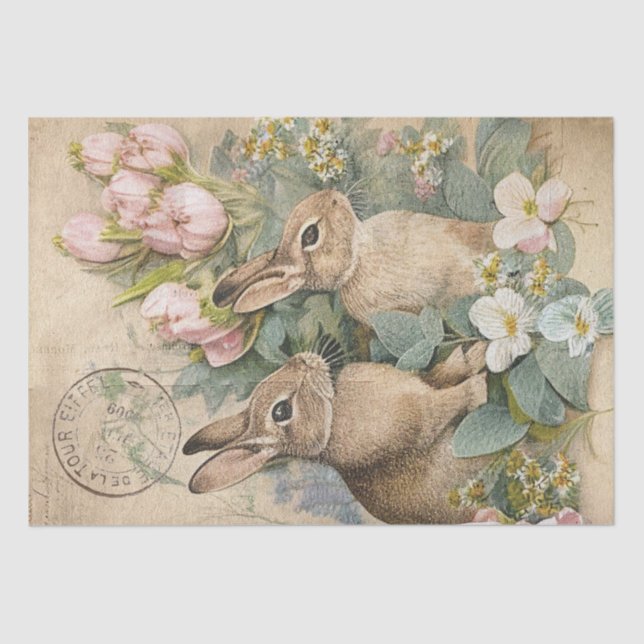 Papel De Seda Brown Bunny Rabbit Floral Shabby Francês (Frente )