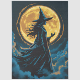Papel De Seda Bruxa Assustadora de Halloween sob Lua Cheia