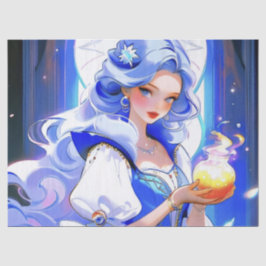 Papel De Seda Bruxa Azul Segurando Poção Halloween Bday Wrap