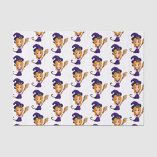 Papel De Seda Bruxa Bonita no Padrão de Halloween do Chapéu Roxo
