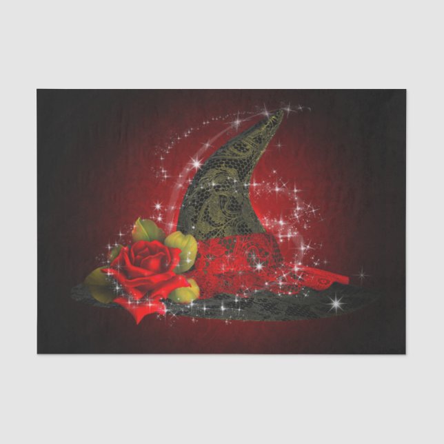 Papel De Seda Bruxa Glamurosa Chapéu de Renda Preto e Vermelho B (Frente )