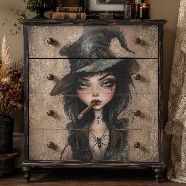 Papel De Seda Bruxa Gótica Fumando Charuto Decoupage de Hallowee (Criador carregado)