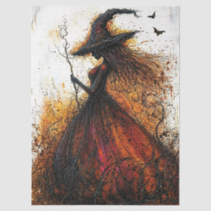 Papel De Seda Bruxa Má em Vermelho com Decoupage de Morcegos