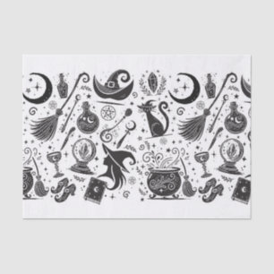 Papel De Seda Bruxa Mágica Caprichosa Wicca Pagã Preto e Branco