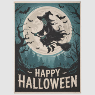 Papel De Seda Bruxa Spooky do Halloween voando através de uma lu