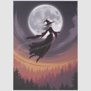 Papel De Seda Bruxa Spooky do Halloween voando através de uma lu