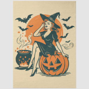 Papel De Seda Bruxa Vintage de Halloween em Pumpkin Bats Cauldro