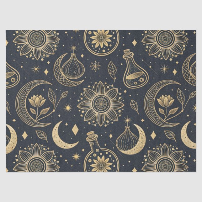 Papel De Seda Bruxaria Celestial Mística - Botânica Dourada (Frente )