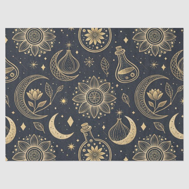 Papel De Seda Bruxaria Celestial Mística - Botânica Dourada (2) (Frente )