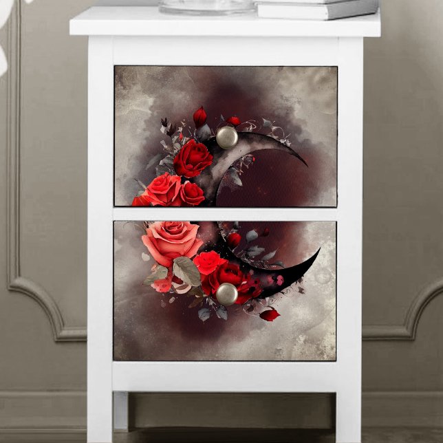 Papel De Seda Bruxaria | Moon Crescente com Rosas vermelhas Góti (Criador carregado)