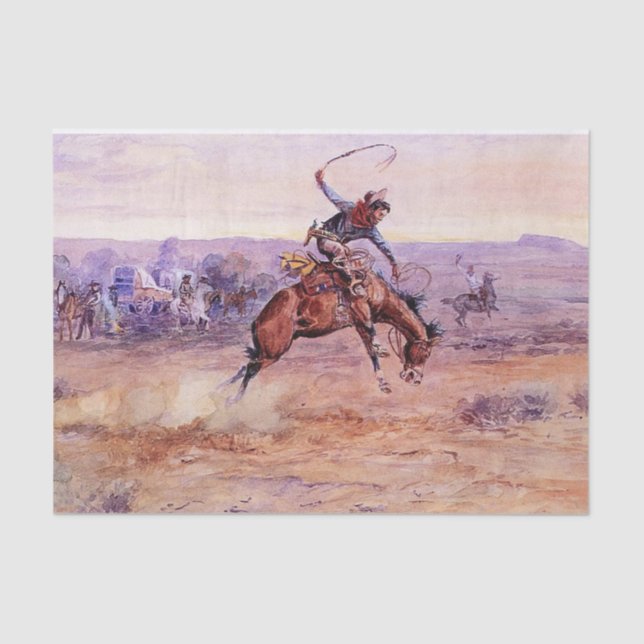 Papel De Seda "Bucking Bronco" Cowboy Art de Charles Russell (Frente )