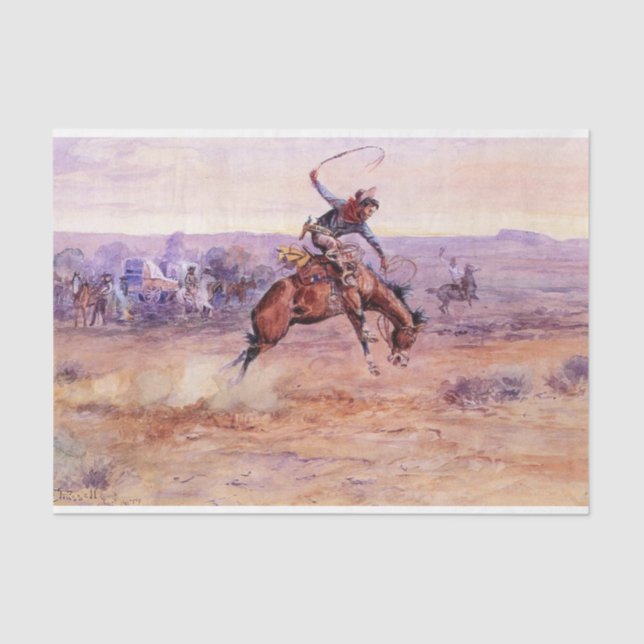 Papel De Seda Bucking Bronco (por Charles M. Russell) (Frente )