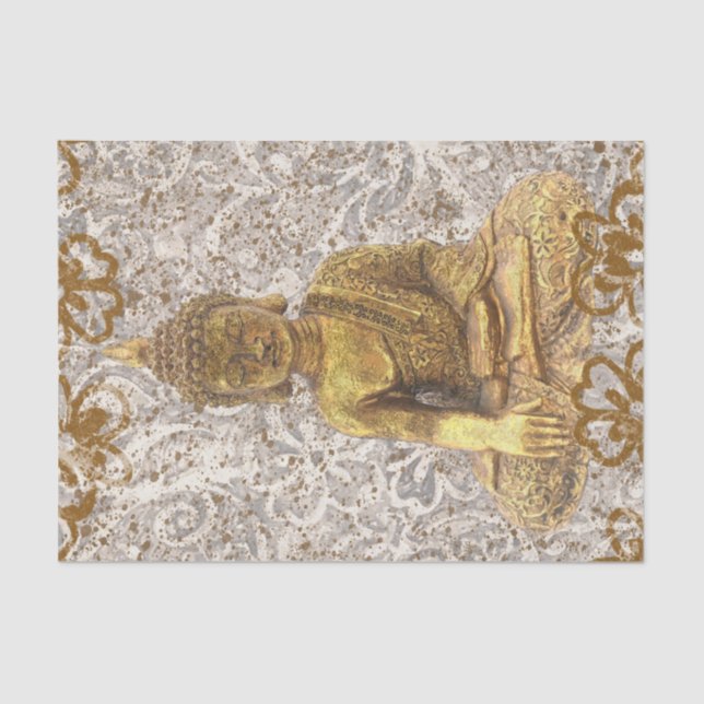 Papel De Seda Buda Dourado Floral Dourada Flores (Frente )