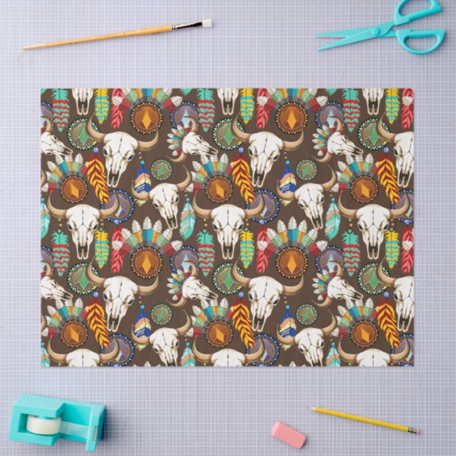 Papel De Seda Buffalo Skull Native American Emblem (Arte )
