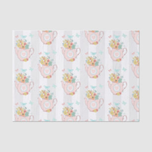 Papel De Seda Bule cor-de-rosa com teste padrão das flores & de