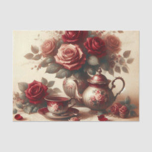 Papel De Seda Bule de Chá Antigo e Festa do Chá Floral de Rosa V