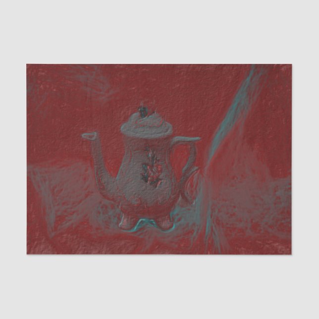 Papel De Seda Bule de Chá Antigo Vermelho Azul Antigo Decoupage  (Frente )