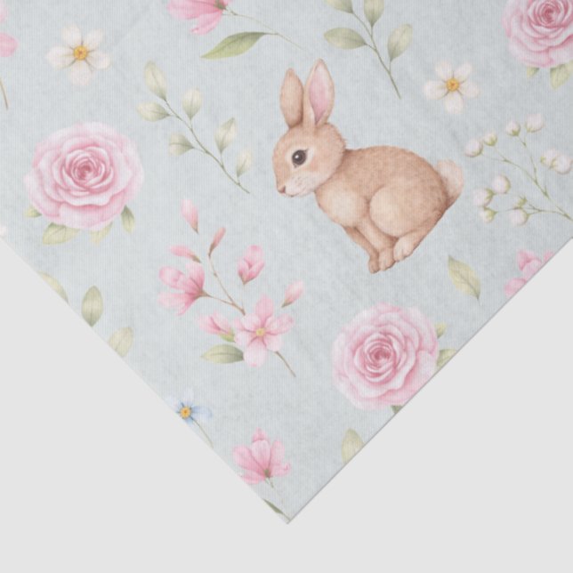 Papel De Seda Bule de ChÃ¡ Coelho Fofo Floral Rosa (Detalhes)