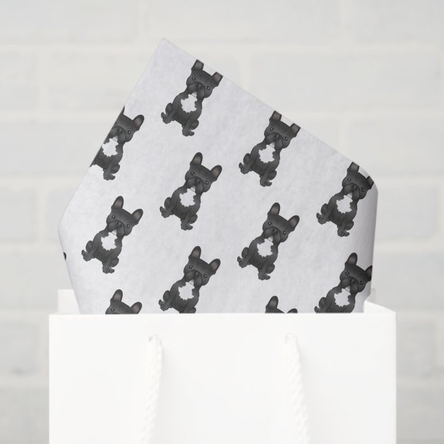 Papel De Seda Bulldog Francês Negro E Branco / Padrão Francês (Sacola de presentes)