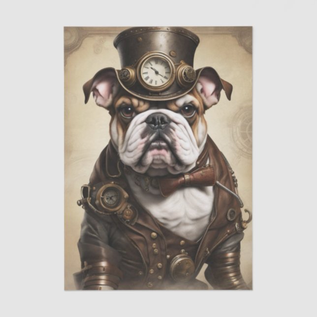Papel De Seda Bulldog Steampunk Decoupage Tissue Paper (Frente )