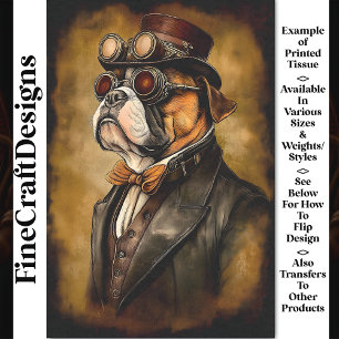 Papel De Seda Bulldog Steampunk Fofo com Óculos BD3 Decoupage