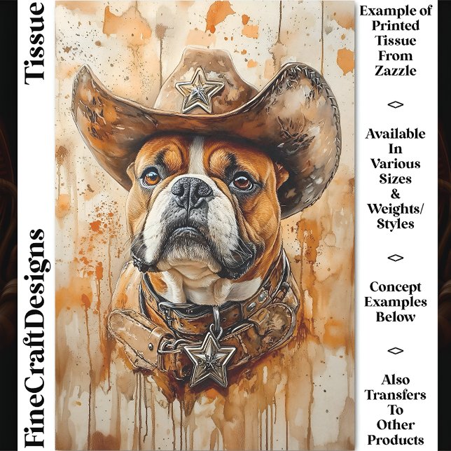 Papel De Seda Bulldog Xerife Western Rústico, Chapéu DD3 Decoupa (Criador carregado)