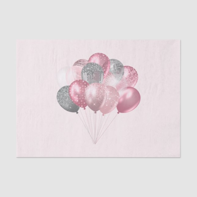 Papel De Seda Bunch do Balão da Loteria em Rosa e Prata (Frente )