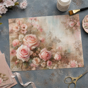 Papel De Seda Buquê Antigo de Rosas Pastel Cor-de-Rosa em Decoup
