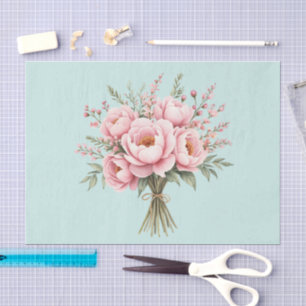 Papel De Seda Buquê de Flores de Peônia Rosa Bonita