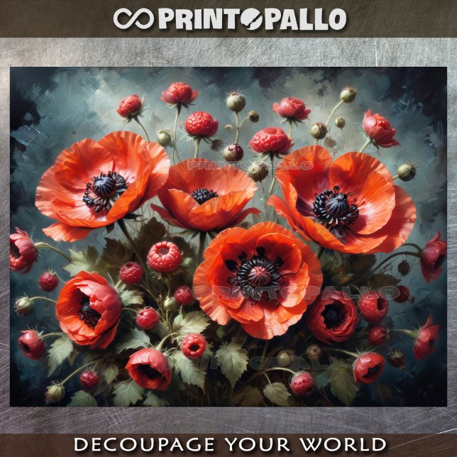 Papel De Seda Buquê de flores papoulas contra fundo escuro (Criador carregado)