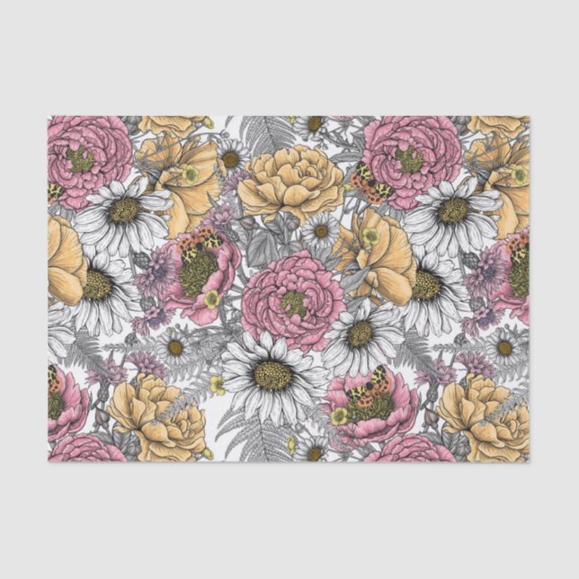 Papel De Seda Buquê de flores- rosas, peonias, margaridas (Frente )