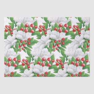Papel De Seda Buquê de inverno Elegante Vermelho Verde Branco