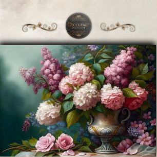 Papel De Seda Buquê de Jardim de Hortênsias Rosa Decoupage
