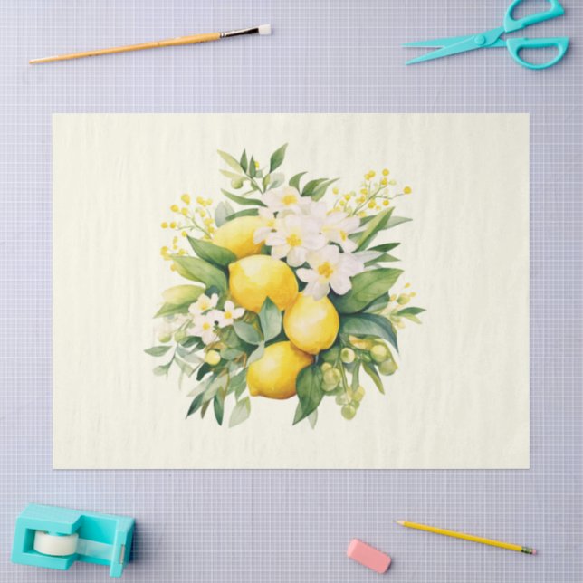 Papel De Seda Buquê de Limão com Flores Brancas (Arte )