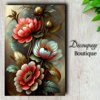 Papel De Seda Buquê de Peônia Coral Vintage Decoupage