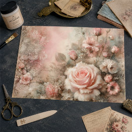 Papel De Seda Buquê de Rosa Rosa Pastel Antigo Decoupage