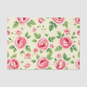 Papel De Seda Buquê de Rosa Rosa Vintage Floral Pastel Chintz