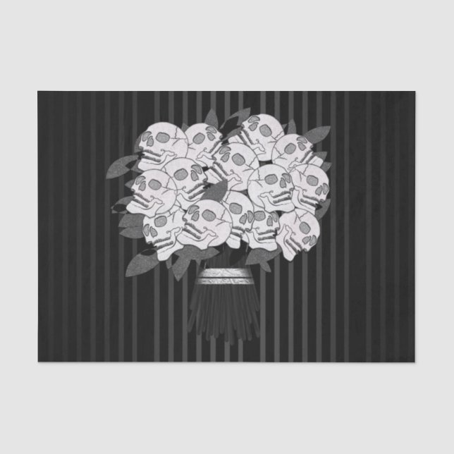 Papel De Seda Buquê de Rosas Caveira Festa Preto e Branco (Frente )