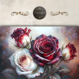 Papel De Seda Buquê de Rosas Vermelhas e Marfim Decoupage Românt