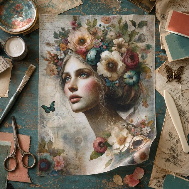 Papel De Seda Buquê de Senhora Floral Caprichoso Antigo Efêmero  (Criador carregado)