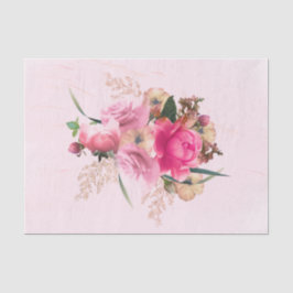 Papel De Seda Buquê Dourado Floral Rosa Rosa Elegante